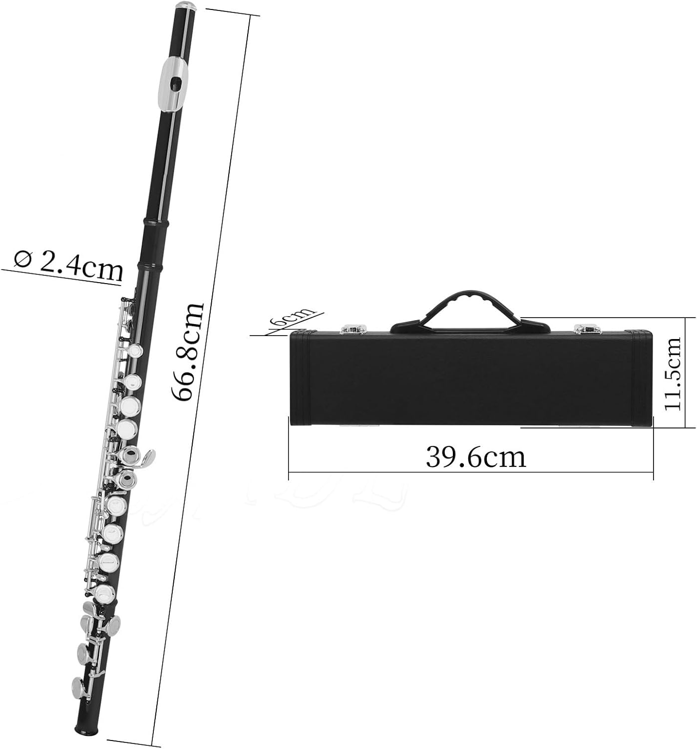 Flute 16 Hole C Key Flute Western Flute Cupronickel Nickel Plated Woodwind and Stick Glove Flutes Musical Instruments (Color : Silver)