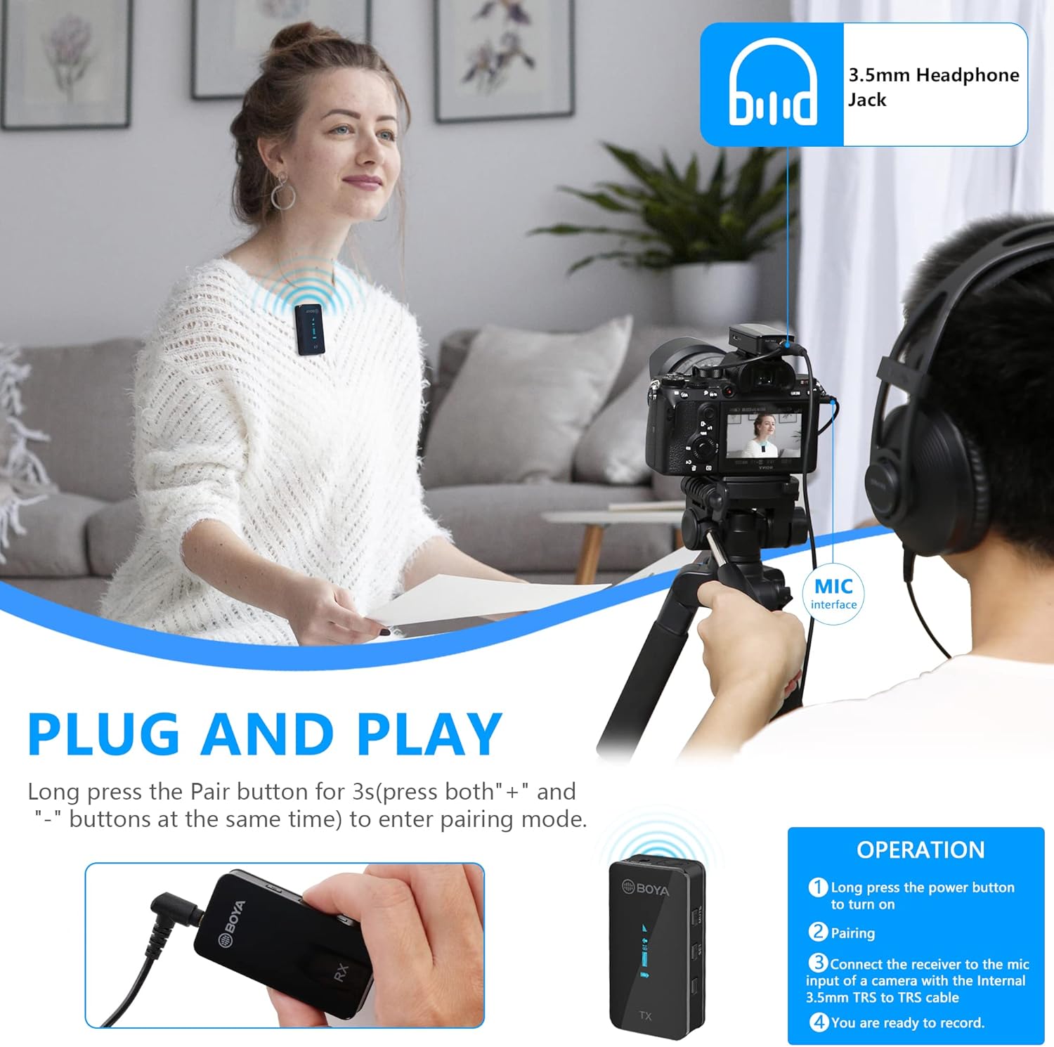 BOYA Wireless Lavalier Microphone, by-XM6 K1 2.4G Compact Professional Lapel Mic with Rechargeable Charging Case for iPhone/iPad/Android/Camera-7HR Battery, 328' Range,LED Display