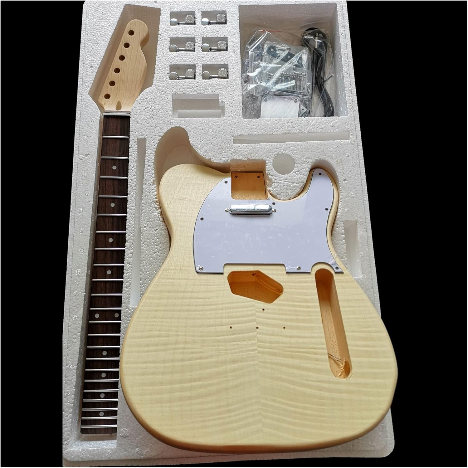 Maple Tiger Pattern Maple Electric Guitar Basswood Body Neck Rosewood Fingerboard DIY Combination Unfinished Guitar Body (Color : 17)