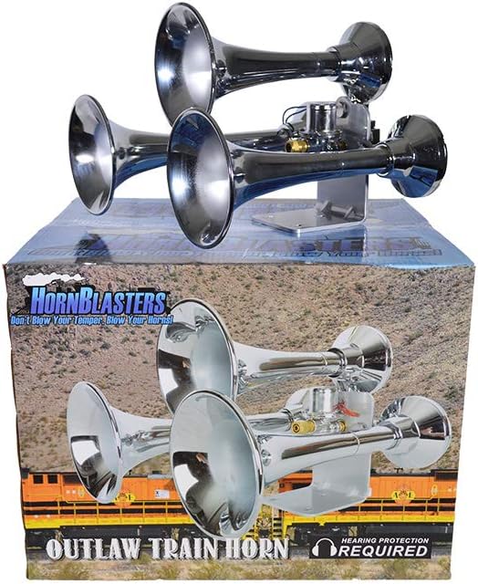 HornBlasters Outlaw 12/24-Volt Train Horn - 3 Chrome Trumpets - Big Sound