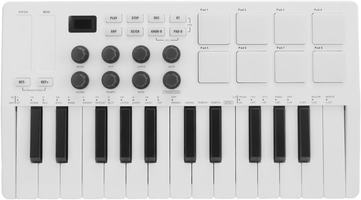 MIDI Keyboard Controller with 25 Keys, 8 RGB Pads, Smart Chord for Windows, OS X, IOS, Android