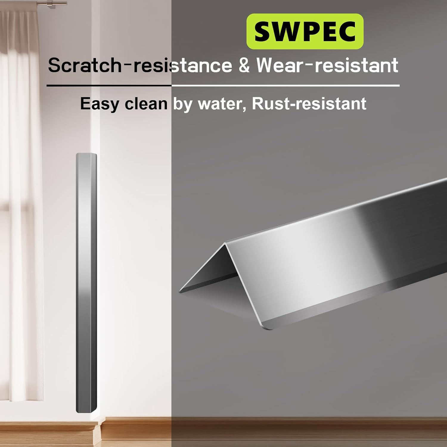 Stainless Steel Wall Corner Guards 2 x 2 x 48 inch, Pack of 6 L-Shape Metal Wall Corner Protectors 304 Steel Corner Trim with 90-Degree Angle for Wall Protection and Decoration