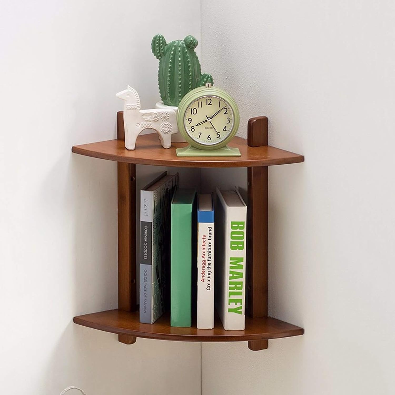 Bookshelf 2-Tier Wall Mount Corner Shelves Wall Mounted Open Book Shelf Space Saving Decorative Shelves for Home and Office Space Bookcase Storage Rack (Color : Brown)
