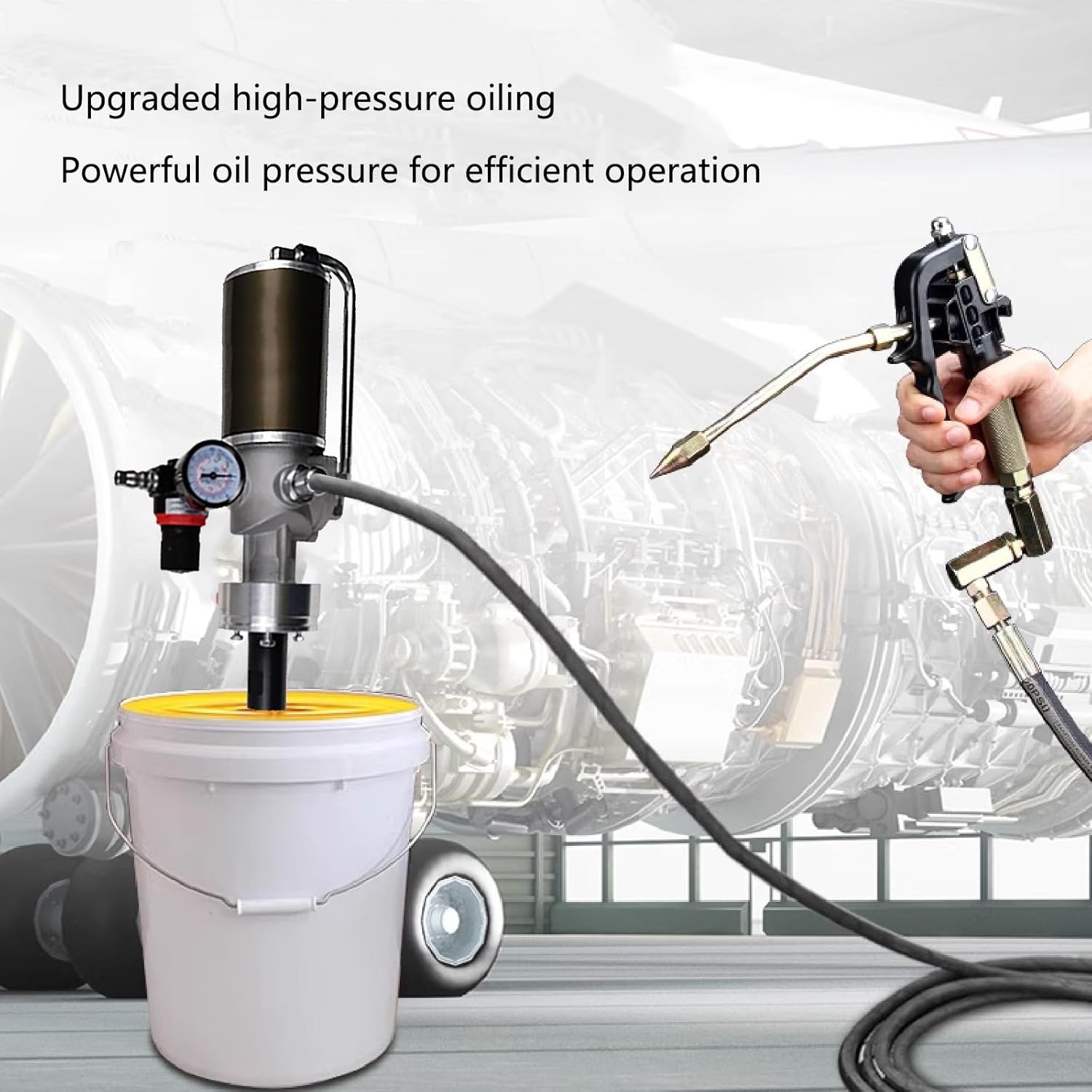 Pneumatic Grease Pump With A Discharge Capacity Of 0.85L/min, Pressure Ratio Of 50:1, Suitable For 5-gallon Drums, For Automotive, Machine Tool And Industrial Lubrication.(Pole length 40cm/15.7in)