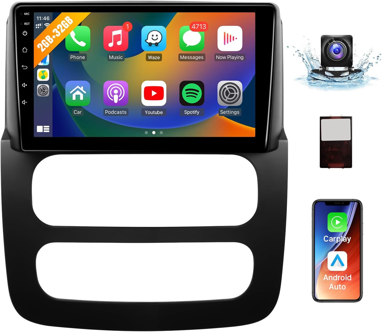 Naifay Car Stereo Radio for Dodge Ram 1500 2500 3500 2002 2003 2004 2005, 9inch IPS Touch Screen for Dodge Ram Car Stereo with Carplay/Android Auto/Bluetooth/GPS/WiFi/Backup Camera/SWC/FM