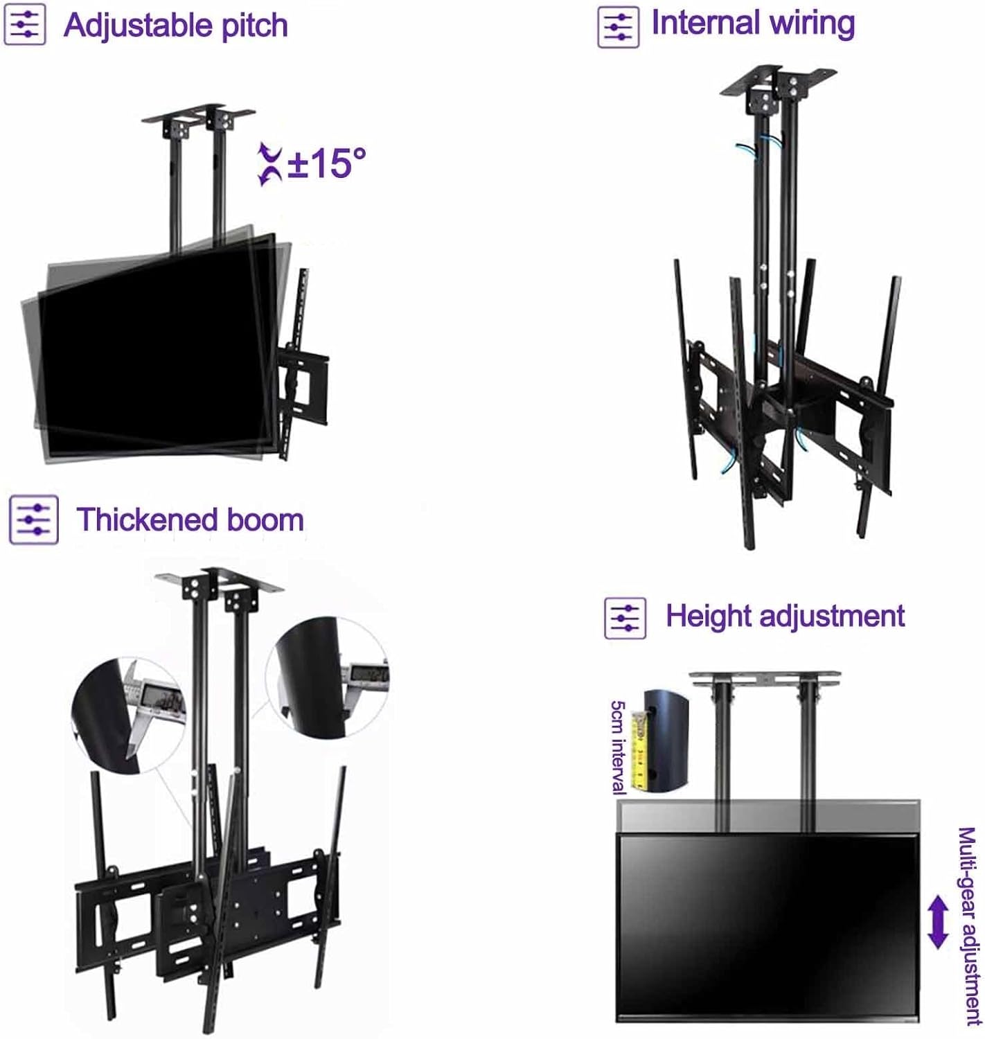 Double Sided Ceiling TV Mount Stand - Tv Wall Mount, for 60-100 Inch TV Telescopic TV Lift, Height Adjustment TV Hanger, Support 2 Screens TV Mount Bracket, Hanging Roof Bracket