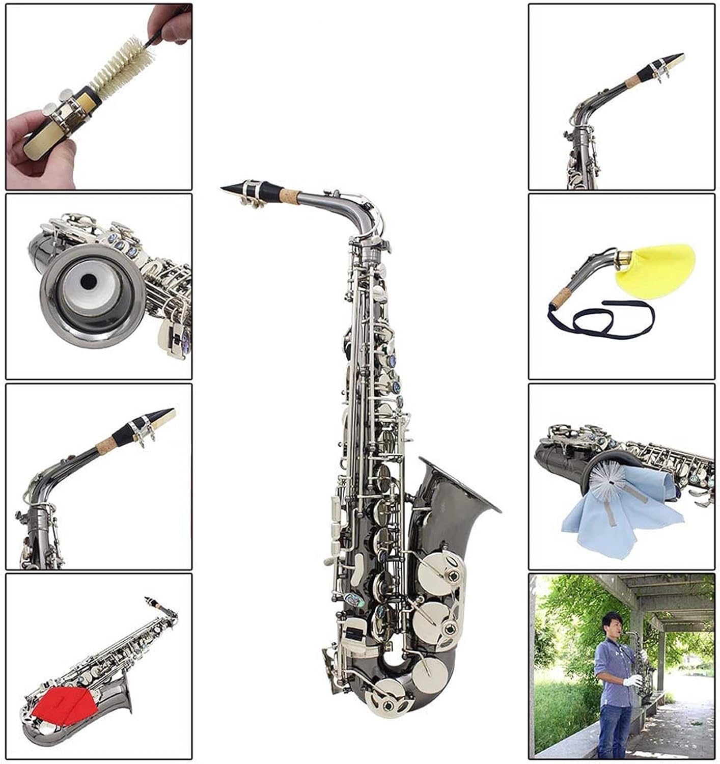 Sassofono Contralto Sax ottone lucido inciso EB e- Flat pulsante conchiglia strumento a fiato con custodia guanti silenziosi Cintura Student Saxophone