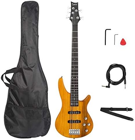 Music Lover GIB Electric 5 String Bass Guitar Full Size Bag Strap Pick Connector Wrench Tool Transparent Yellow 3-7 Days Delivery