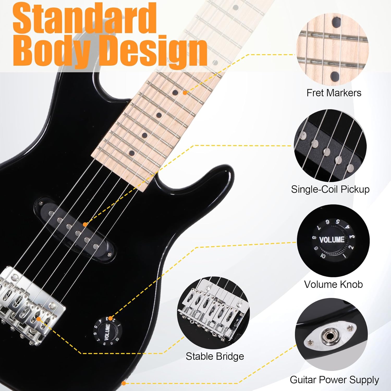 ZENY 30 inch Kids Electric Guitar with 5w Amp, Gig Bag, Strap, Cable, Strings and Picks Guitar Combo Accessory Kit (Black)