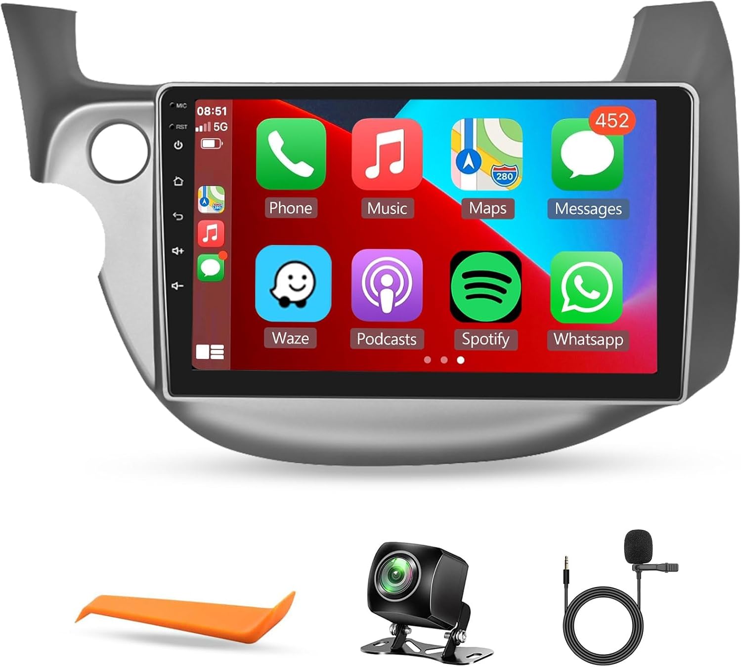 for Honda Fit 2008-2013 Android Car Stereo Support Wireless Carplay/Android Auto Car Radio with 10.1 inch Touchscreen WiFi GPS Navigation Bluetooth USB FM/RDS Radio with Backup Camera