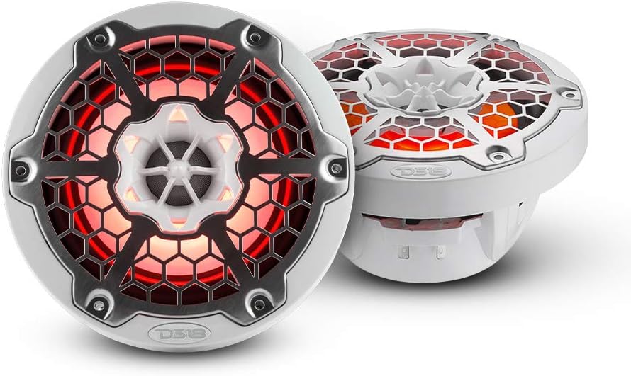 DS18 Hydro NXL-6M/WH - High End Mesh Grill Coaxial Speaker Pair - 2-Way Car Speaker with Integrated RGB Lights - 300 Watt Car Audio System - Water Resistant Speakers - 6.5 Inches, White (Renewed)