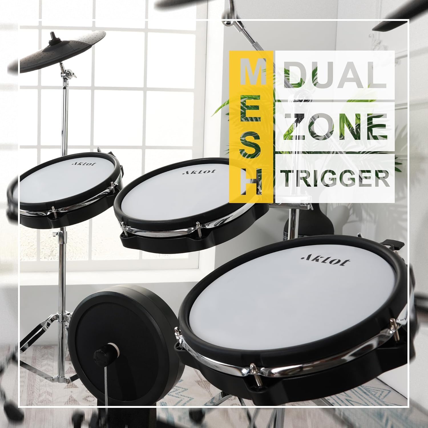 AKLOT Fully-Expandable Electric Drum Set: Independent Stand System, 12