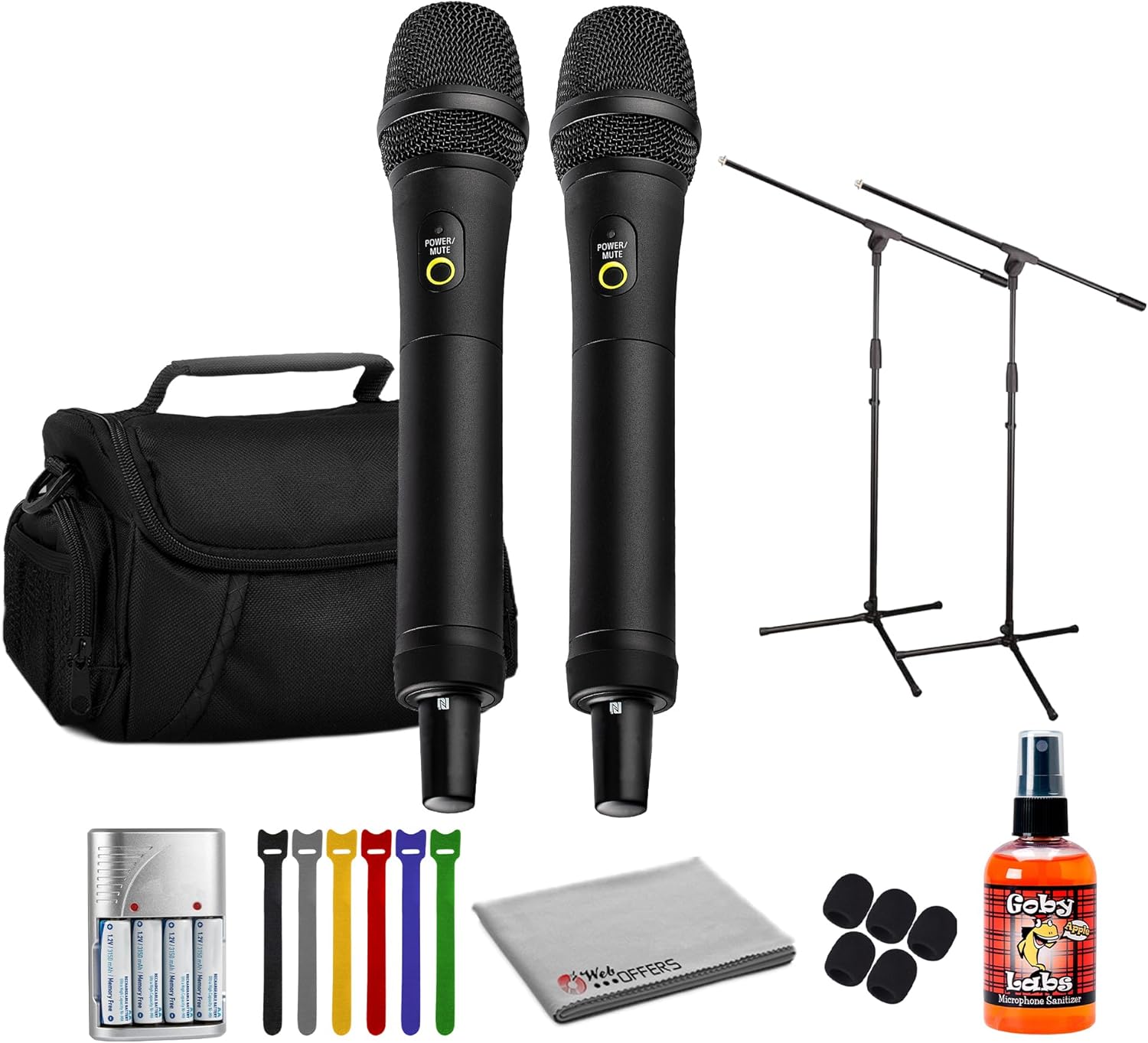 Sony 2X UTX-M40 Wireless Handheld Microphone Transmitter – Cardioid Mic for Live Performance, Interviews & Broadcasting – UC25 (536–608 MHz) | Cleaning Cloth | 2X Mic Stand | Bag | More (Renewed)