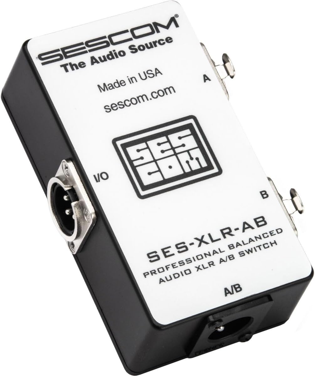 Sescom SES-XLR-AB Balanced Audio Pro Grade XLR A/B Passive Switch, 2 Female XLR to 1 Male XLR