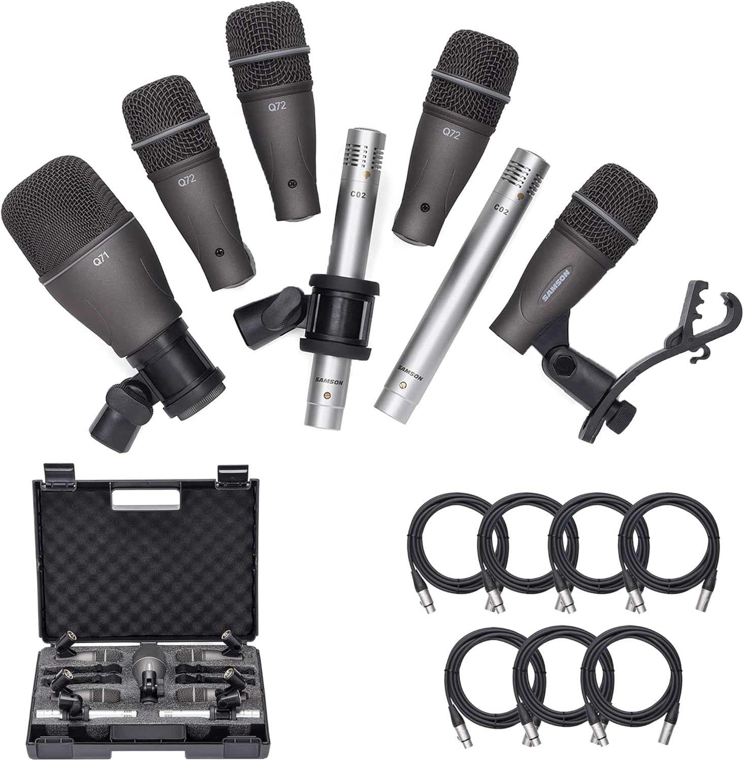 SAMSON DK707 7-Piece Drum Microphone Kit with 7 Premium XLR Mic Cables, XLR-M to -F - Recording Accessory Bundle