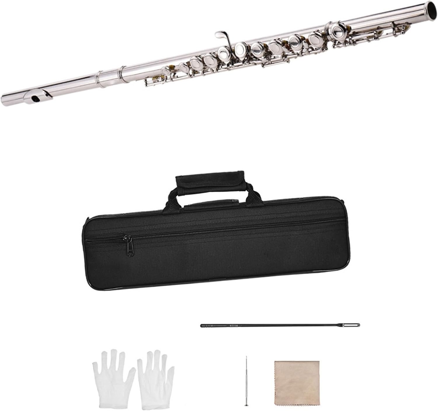 Flute Nickel Plated 16 Hole C Key Cupronickel Woodwind Instrument With Glove flute instrument