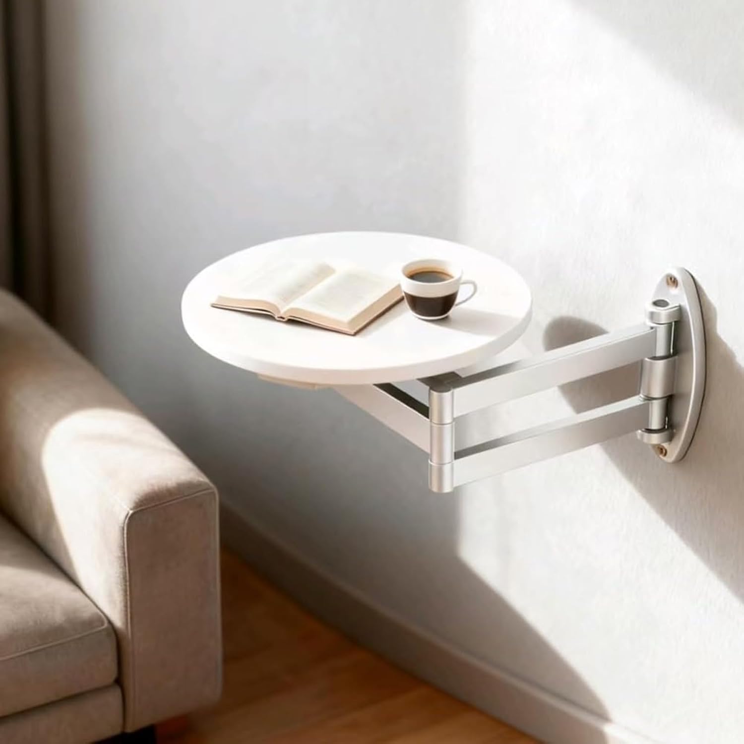 Wall Mounted Folding Round Table, Floating Small Round Table, Wall Mount Tray, with Retractable Shelf Wood Fold, Small Folding Desk(A)