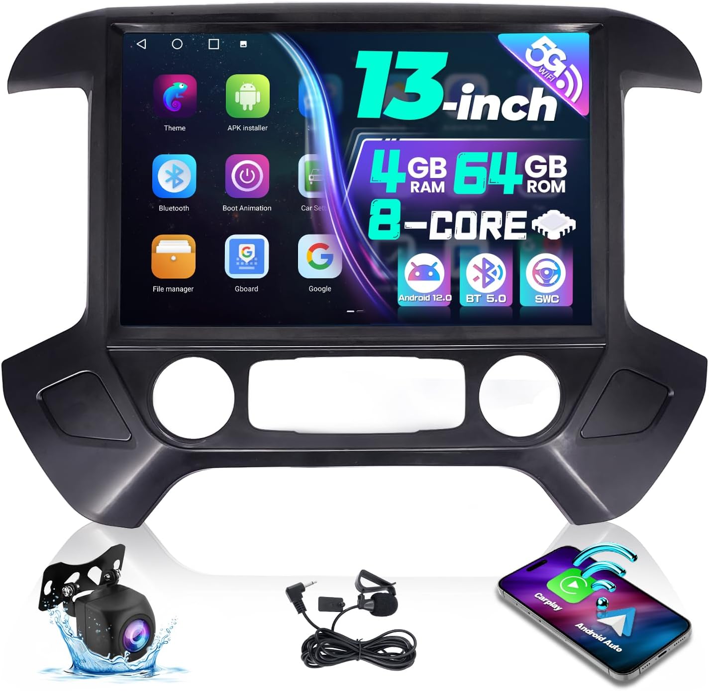 13.1 Inch 8 Core Car Radio for Chevy Silverado GMC Sierra 2014-2018 Android 13 Stereo Upgrade 2K Touch Screen for Silverado Head Unit Carplay Android Auto 5G WIFI SWC GPS 1080P Camera 4+64GB