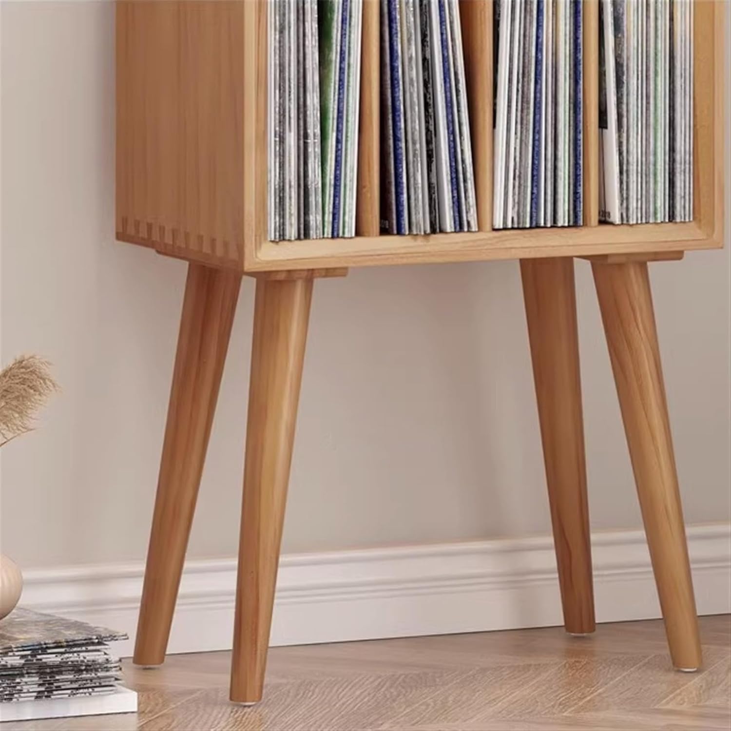 Record Storage Shelf Record Player Stand, Vinyl Record Storage Table Display Holder wth 4 Cabinets, Retro Pine Turntable Stand, Nightstand for Bedroom, Living Room, Office Record Holder Shelf (Color