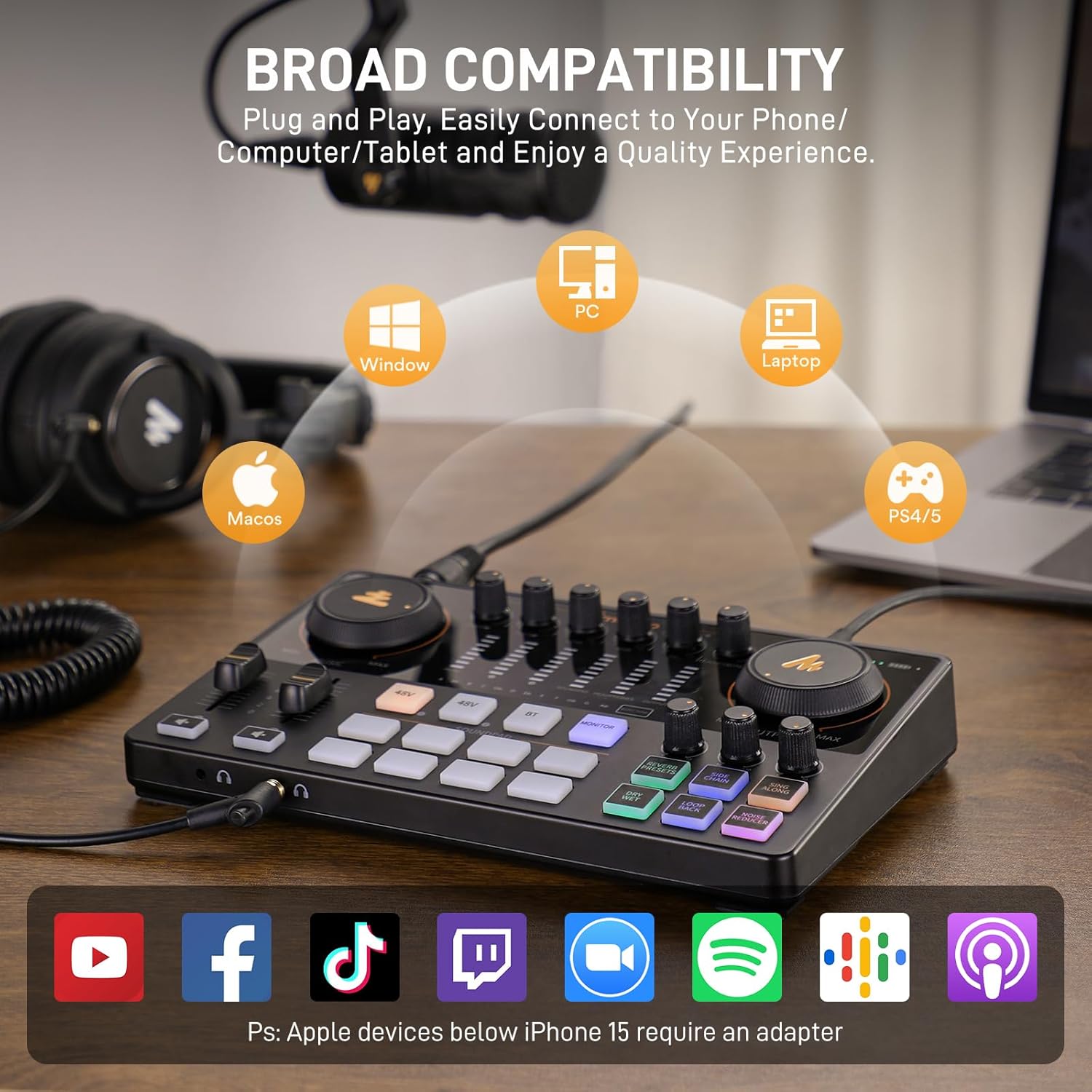 MAONO Podcast Equipment Bundle: Audio Interface and USB/XLR Dynamic Mic with Dual XLR Input, Quick to Mute, Noise Reduction, 8 Customize soundpads for Podcast Recording, Streaming, YouTube