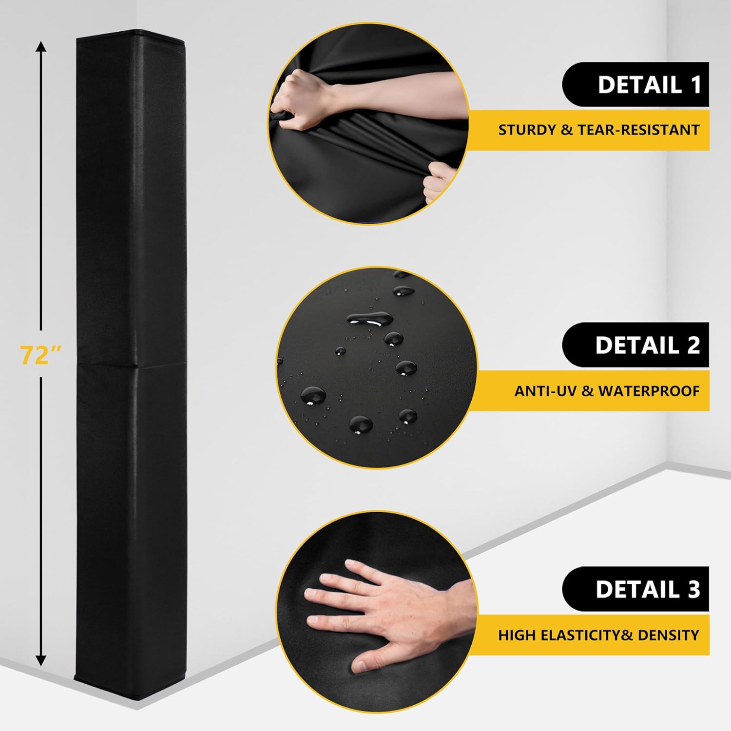 Wall Corner Guards & Edge Protector, Heavy Duty Wall Corner Protective Safety Padding, All-Weather 2 Sides Corner Pad for Gyms, Basketball Court, Playrooms, Garages,etc. (Black, 6FT Tall 6in Sides)