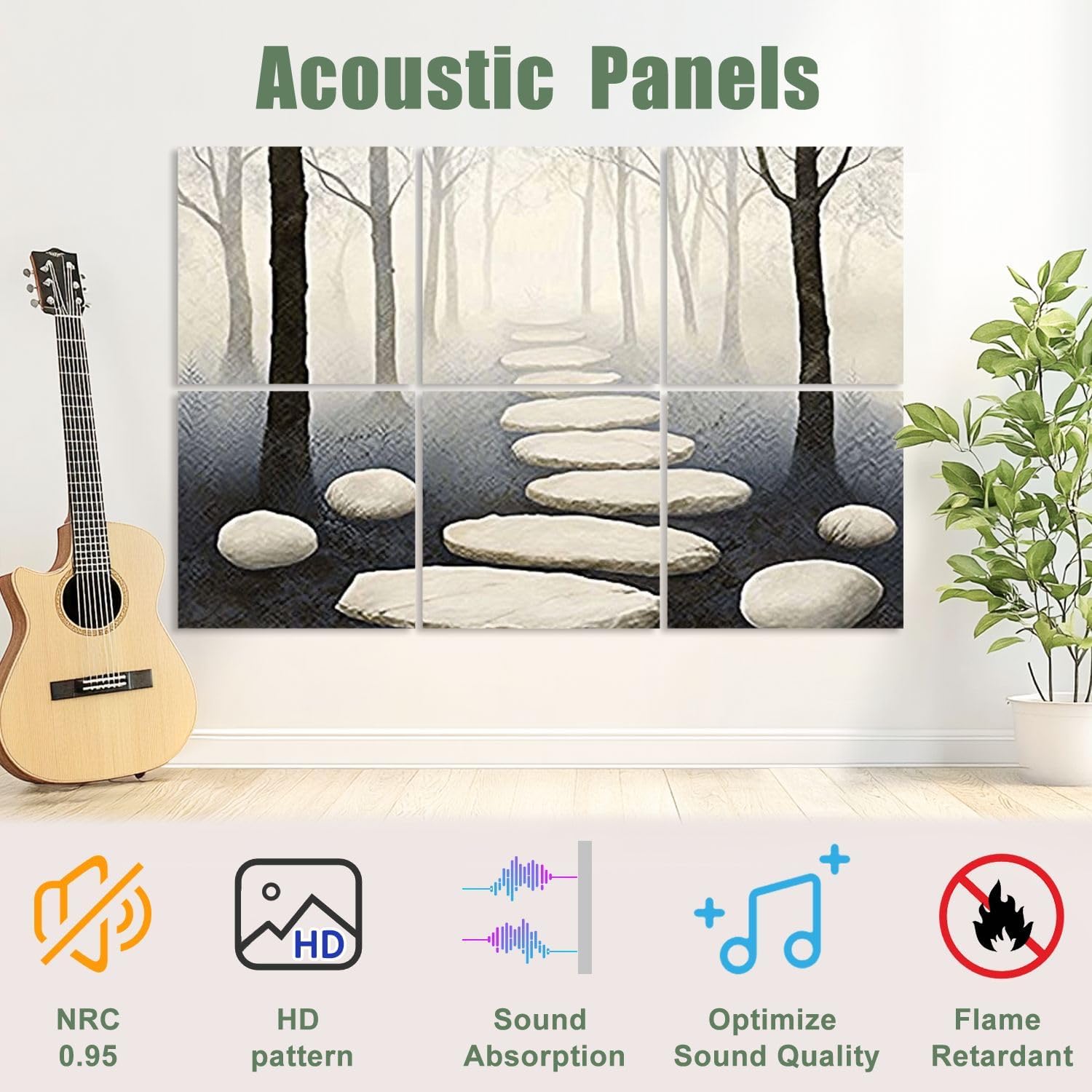 6 Pack Art Acoustic Panels Sound Absorbing Zen Stones Black And White Modern Inspirational Abstract Stone Foggy Decorative Soundproof Wall Panels Self Adhesive for Recording Studios Office 72
