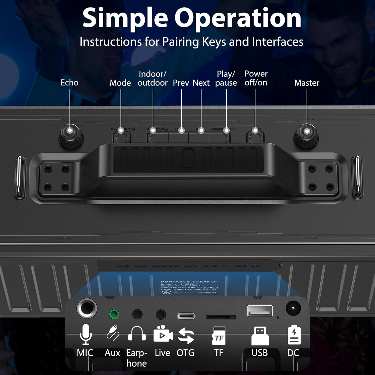 JYX Karaoke Machine for Adults with 2 Wireless Microphones，Portable Bluetooth Speaker, PA System with LED Lights for Home Party, Birthday Gifts, Supports REC/FM/AUX/USB/TF Live Broadcast