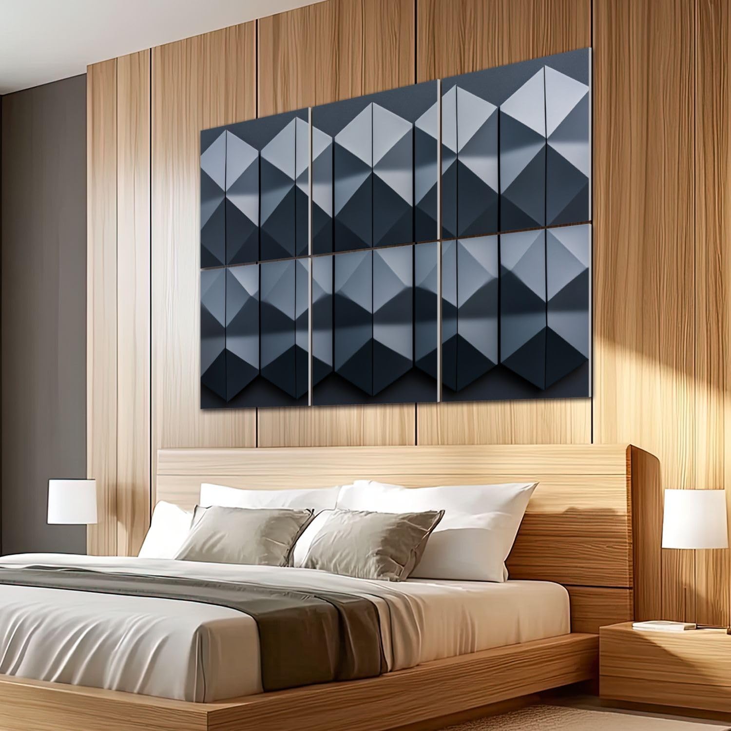 6 Pack Art Acoustic Panels Sound Absorbing Geometric Dark Gray Repeating Patterns Symmetrical Shapes Three Decorative Soundproof Wall Panels Self Adhesive for Recording Studios Office 72