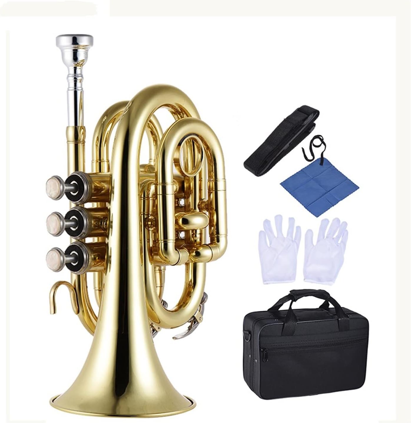 Trumpets Beginner Gold Lacquer Rotary Valve Type Bb Cornet with Cornet Box and Accessories Trumpet Set