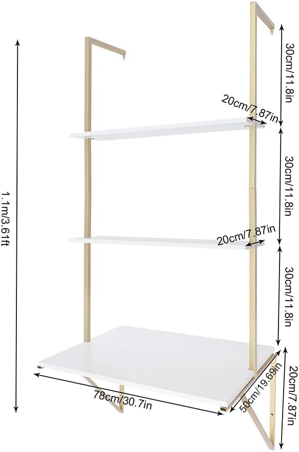 Wall Mount Desk 3-Tier Ladder Computer Desk with Storage Bookshelf Wall Table Industrial Bookcase Desk Industrial Floating Shelves for Home Office White
