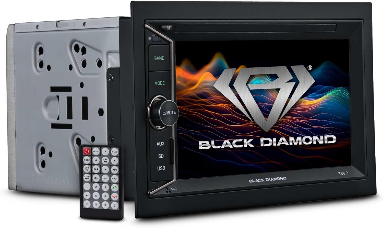 Black Diamond DIA-TD6.2 6.2” Mechless Double DIN Touchscreen Car Stereo – Bluetooth 4.1, Mirror-Link for iOS/Android, 1080p Display, 10-Band EQ, USB Input, Rear Camera Support & Steering Wheel Control