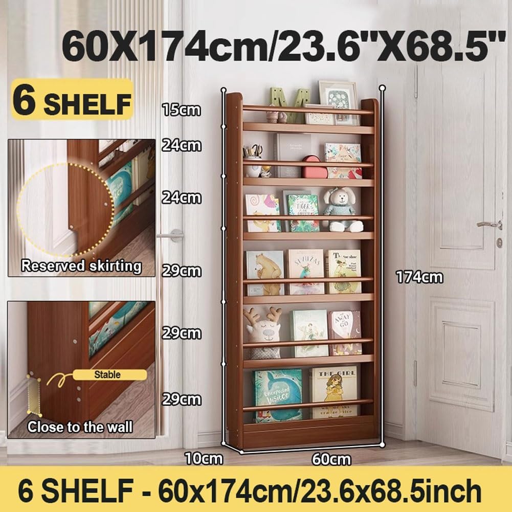 Behind Door Storage Cabinet - 5 6 Tiered Wooden Shelf for Books, Floor Mount Tall Thin 10cm Bookshelf Modern Vertical Open Shelf Bookcase for Bedroom, Living Room, Home Office(23.6