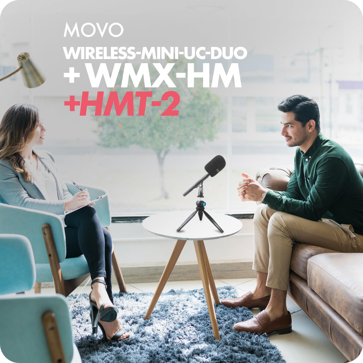 Movo Wireless Mini UC-Duo USB-C Wireless Microphone for iPhone 15/16/Android/PC/Macbook Podcast Equipment Bundle with WMX-HM Handle/Desktop Mic Stand for Podcasting, Interviews, and Content Creation