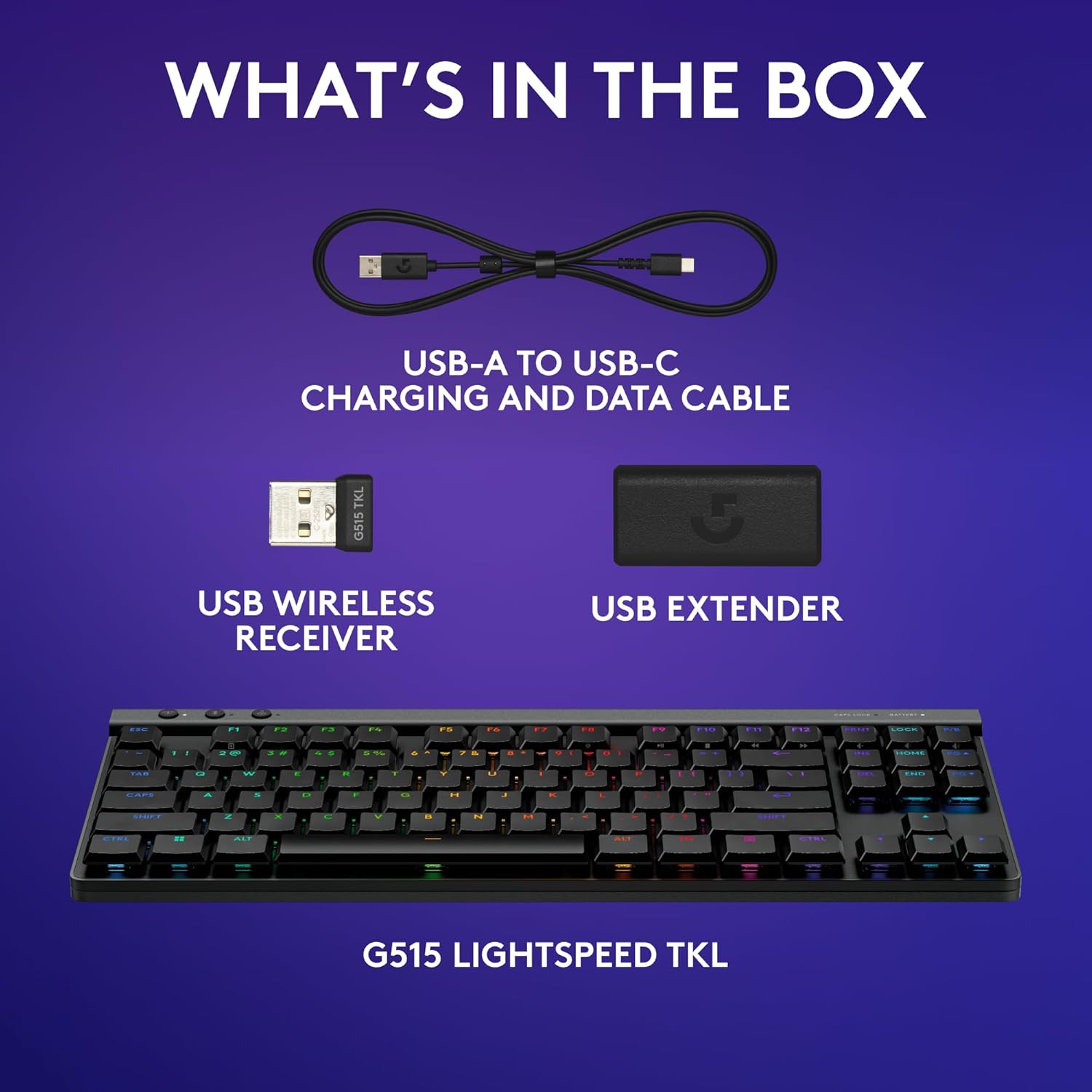 Logitech G515 Lightspeed TKL Low Profile Wireless Gaming Keyboard, LIGHTSYNC RGB, Thin Tenkeyless Design, Double-Shot PBT Keycaps, Linear (Red) Mechanical Switches - Black