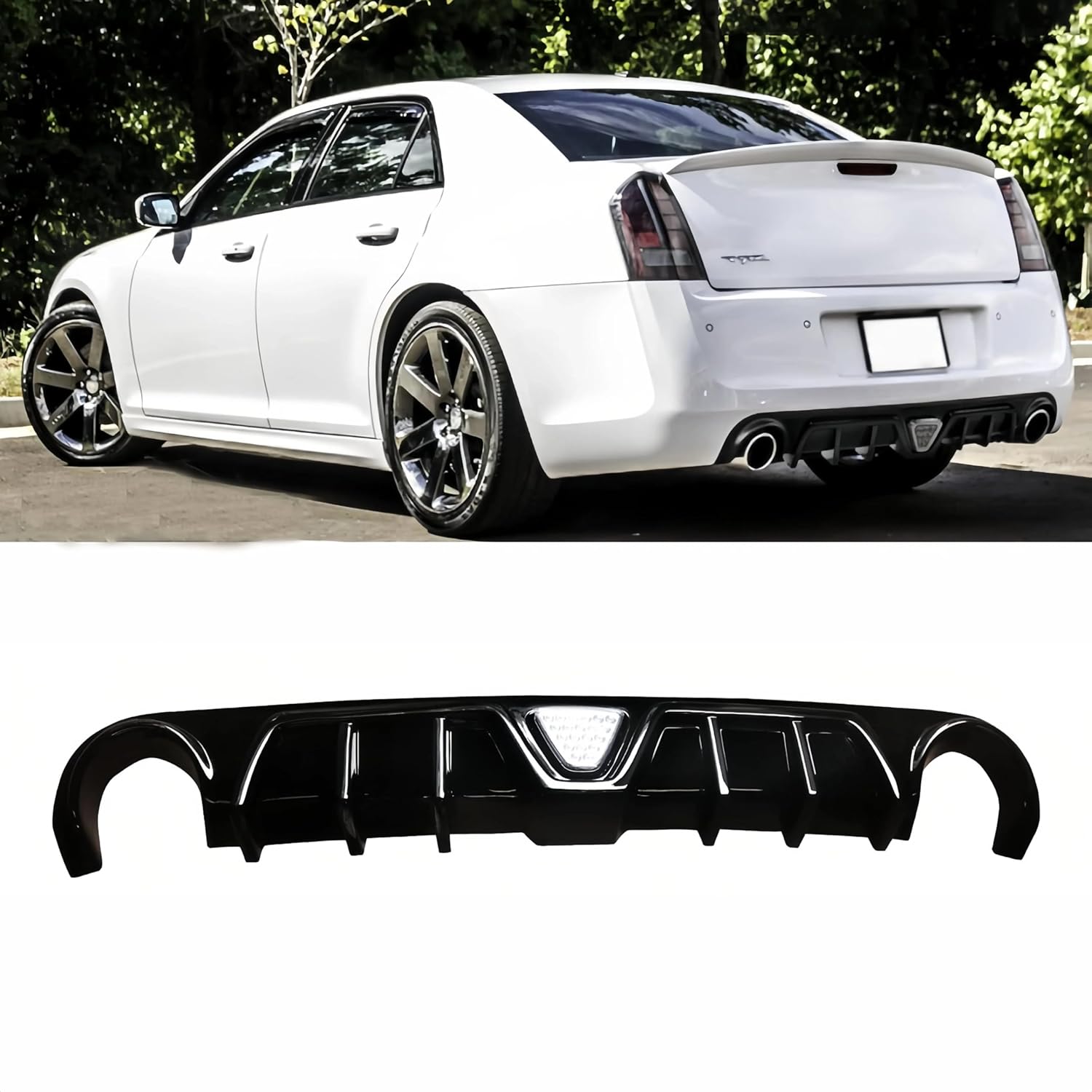 CHIESMA Rear Diffuser Fit for Chrysler 300 SRT8 Sedan 4-Door 2012-2014 ABS Gloss Black with Brake Light Rear Bumper Diffuser Body Kit Automotive Exterior Accessories