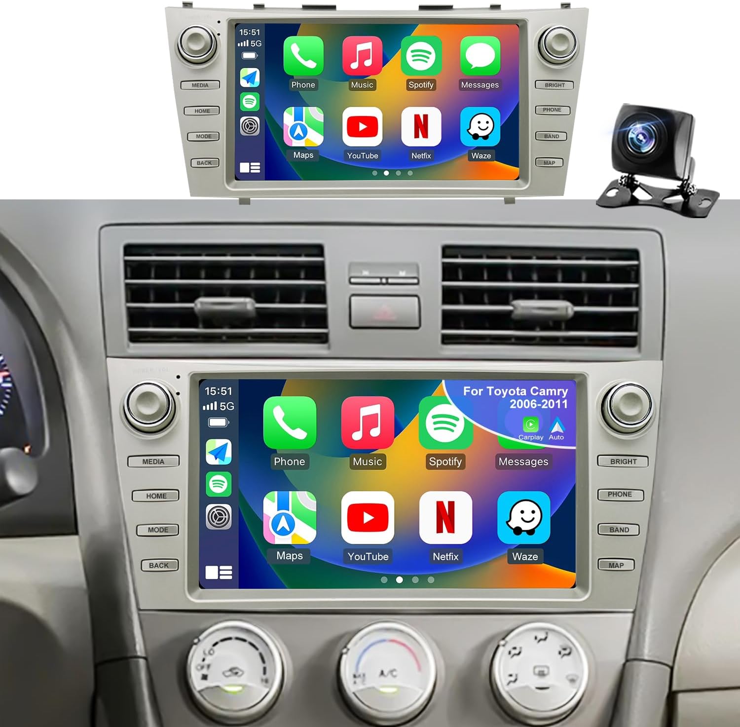 64G 5GWiFi Upgrade Android Car Radio for Toyota Camry 2007 2008 2009 2010 2011, Head Unit HD 9inch Touch Screen Car Stereo Wireless Carplay Android Auto Bluetooth GPS Navigation SWC FM Backup Camera