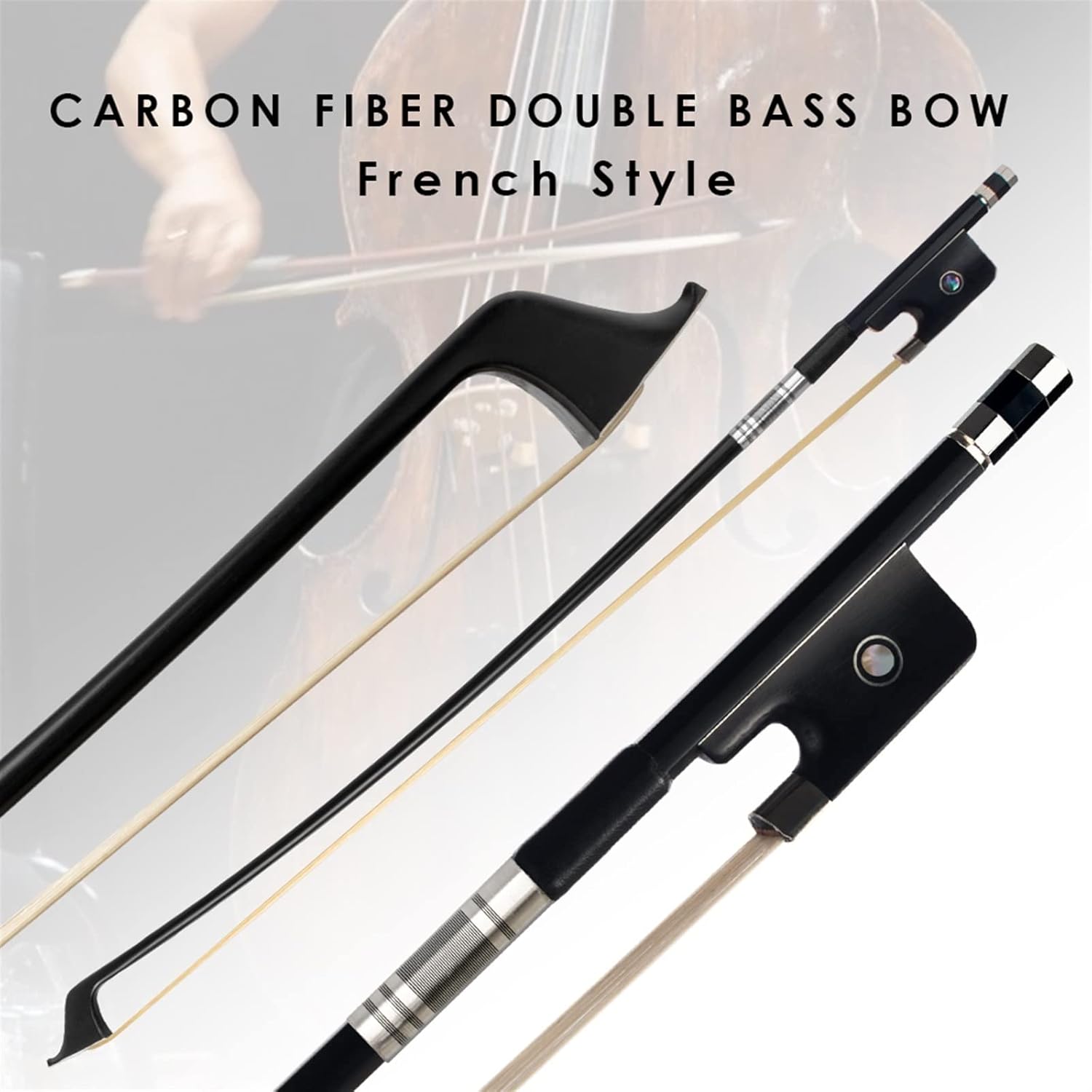 TSTS 4/4 Size Carbon Fiber French Style Double Bass Bow Ebony Frog Violinist Orchestra Use Professional Violin Bow