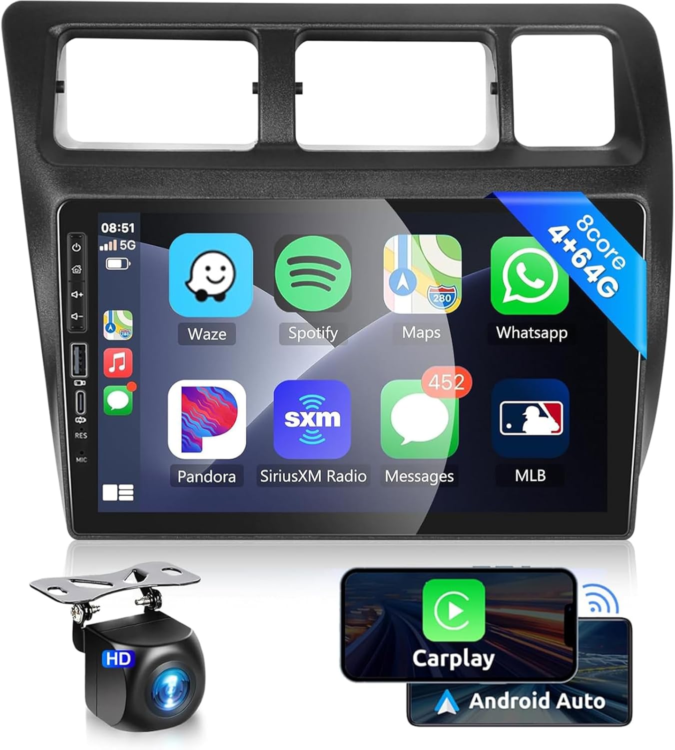 8Core 4G 64G Car Stereo for Toyota Corolla 1991-1997 Radio (Manual A/C) with 9inch 1280*720P HD IPS Touch Screen Wireless CarPlay Android Auto MirrorLink DSP 32EQ GPS WiFi 5.0 Bluetooth Backup Camera