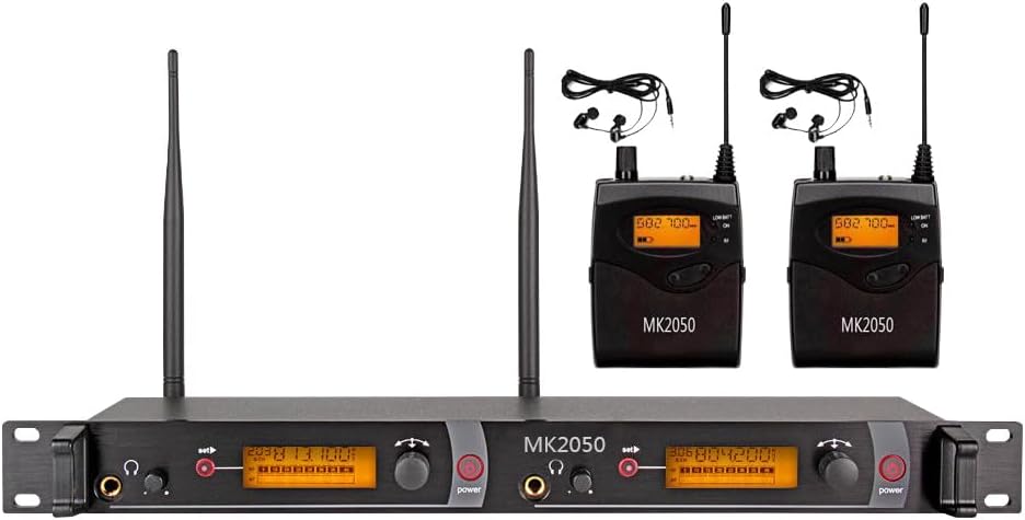 Wireless in Ear Monitor System 2 Bodypacks UHF Transmitter Recording Headphones 2 Receivers 2 Channel Frequency B Monitoring with in Earphone for Stage Studio Church Band School