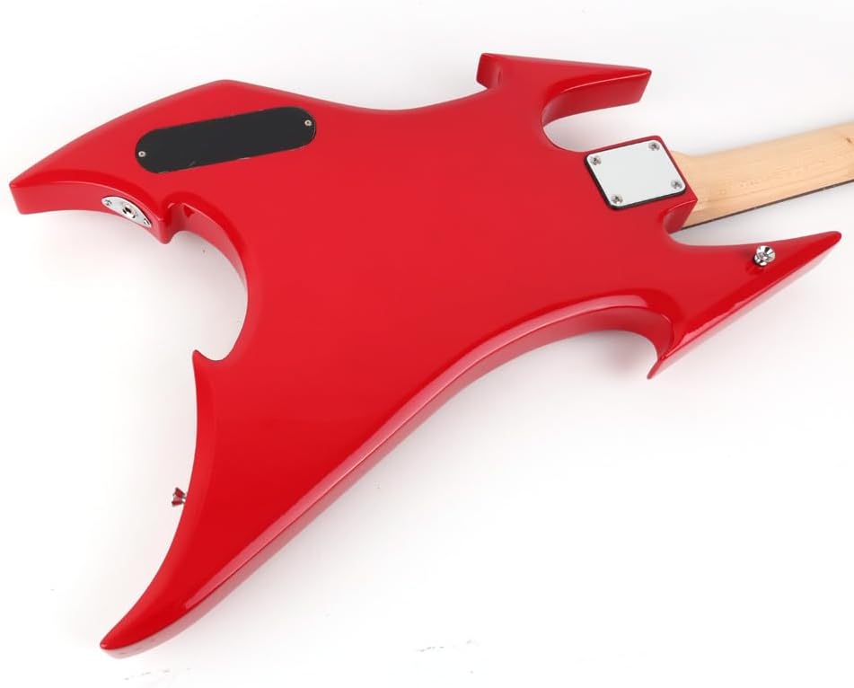 Fojill Cool Shape Full Size Standard Electric Bass Guitar Four 4 String Right Hand Handed Solid Body Canadian Maple Neck Genuine Rosewood Fretboard Fingerboard(Red)