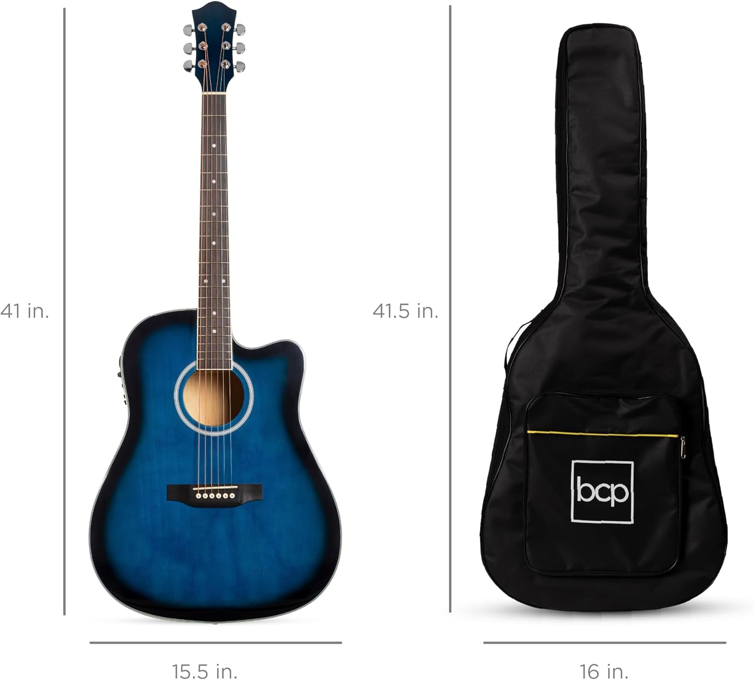 Best Choice Products Beginner Acoustic Electric Guitar Starter Set 41in w/All Wood Cutaway Design, Carrying Case, Strap, Picks, Cable - Blue