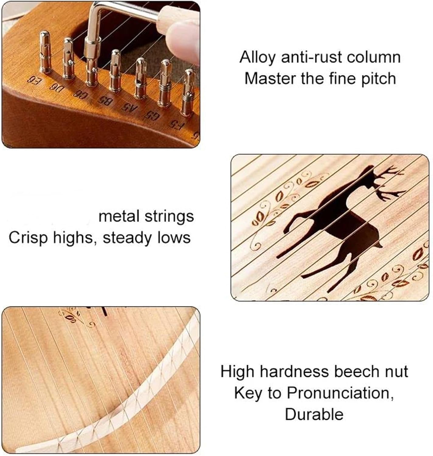 Lyre Harp Set Lyre Set Music Harp Small 21/24 /27 Strings Solid Wood Mahogany Portable Musical Instrument Beginners(24)