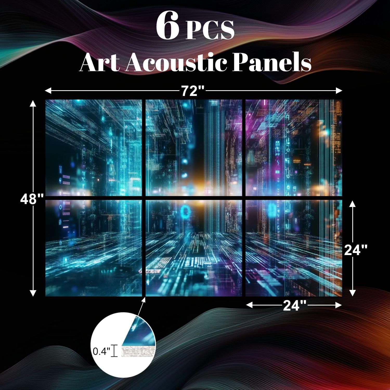 6 Pack Art Acoustic Panels Datalake Big Data Warehouse Data Lake Platform Analytics Technology Soundproof Wall Panels, 48