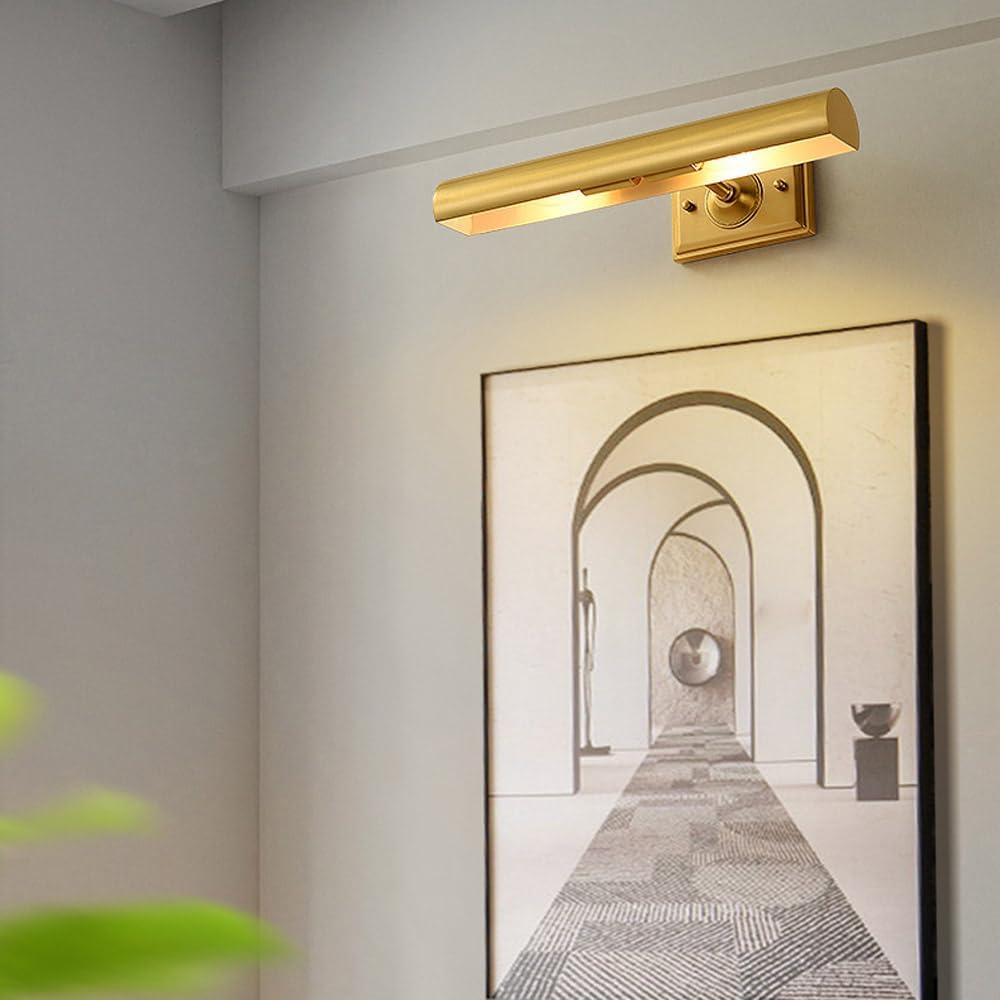 2-Light Picture Lights for Wall, Brushed Gold Bathroom Vanity Light Fixture, Brass Wall Mount Lamp, Indoor Vintage Vanity Lamp Art Lights for Painting Bathroom Cabinets Mural Lighting