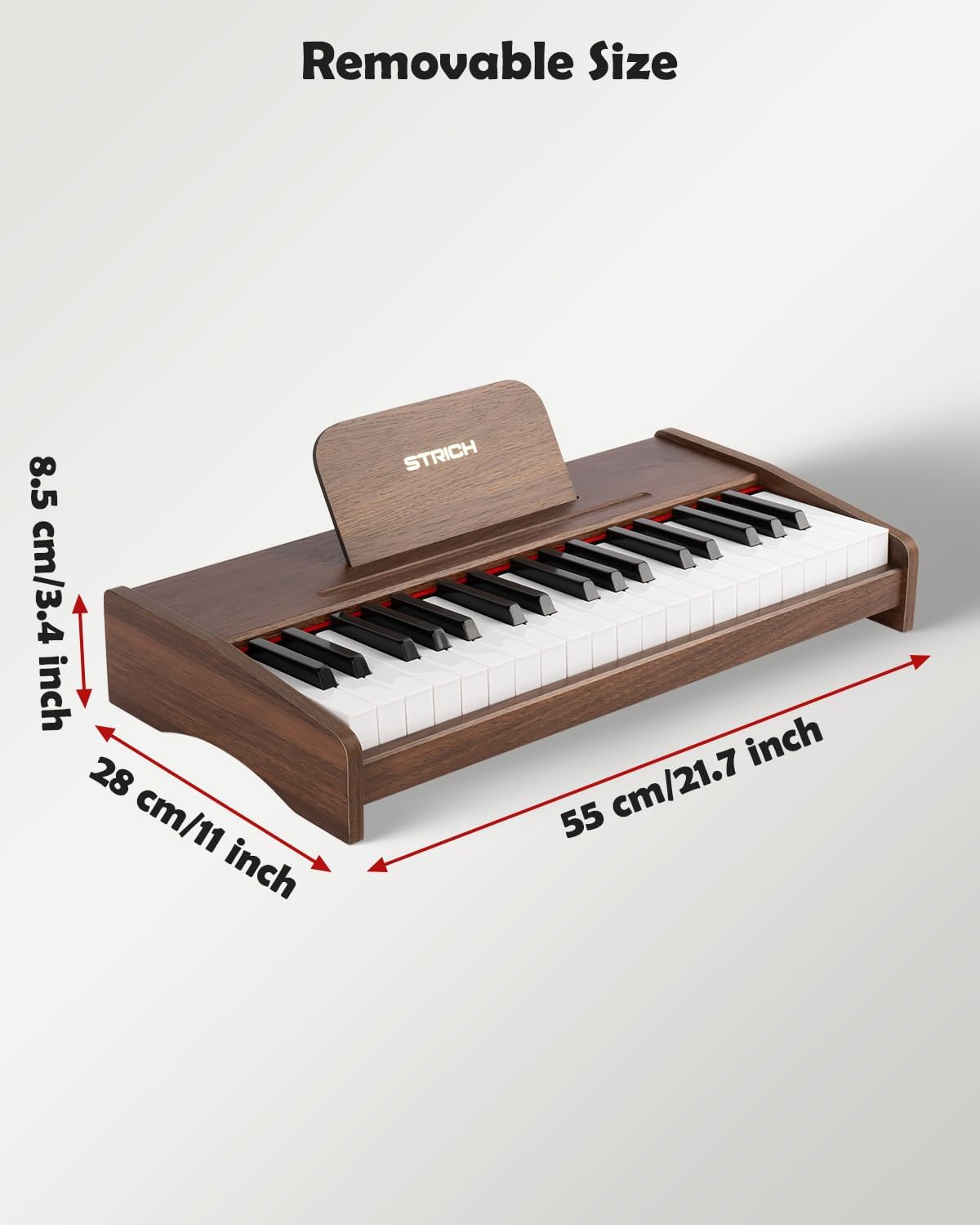 STRICH 37 Keys Kids Piano Keyboard, Mini Digital Piano for Kids, Volume Adjustable, Music Book, Wood Piano for 3+ Girls and Boys, Walnut Color, SEK-37