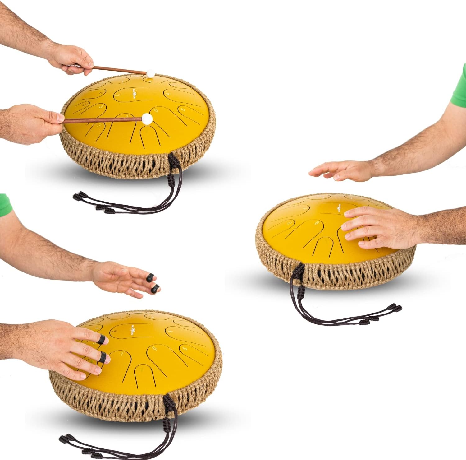 The Balmy Drum - 11 Note 10 Inch Steel Tongue Drum, Steel Drum Instrument, Drums For Children and Adults, Balmy Drum Set for Kids with Music Book, Handpan, Mallet and Carry Bag (Gold)