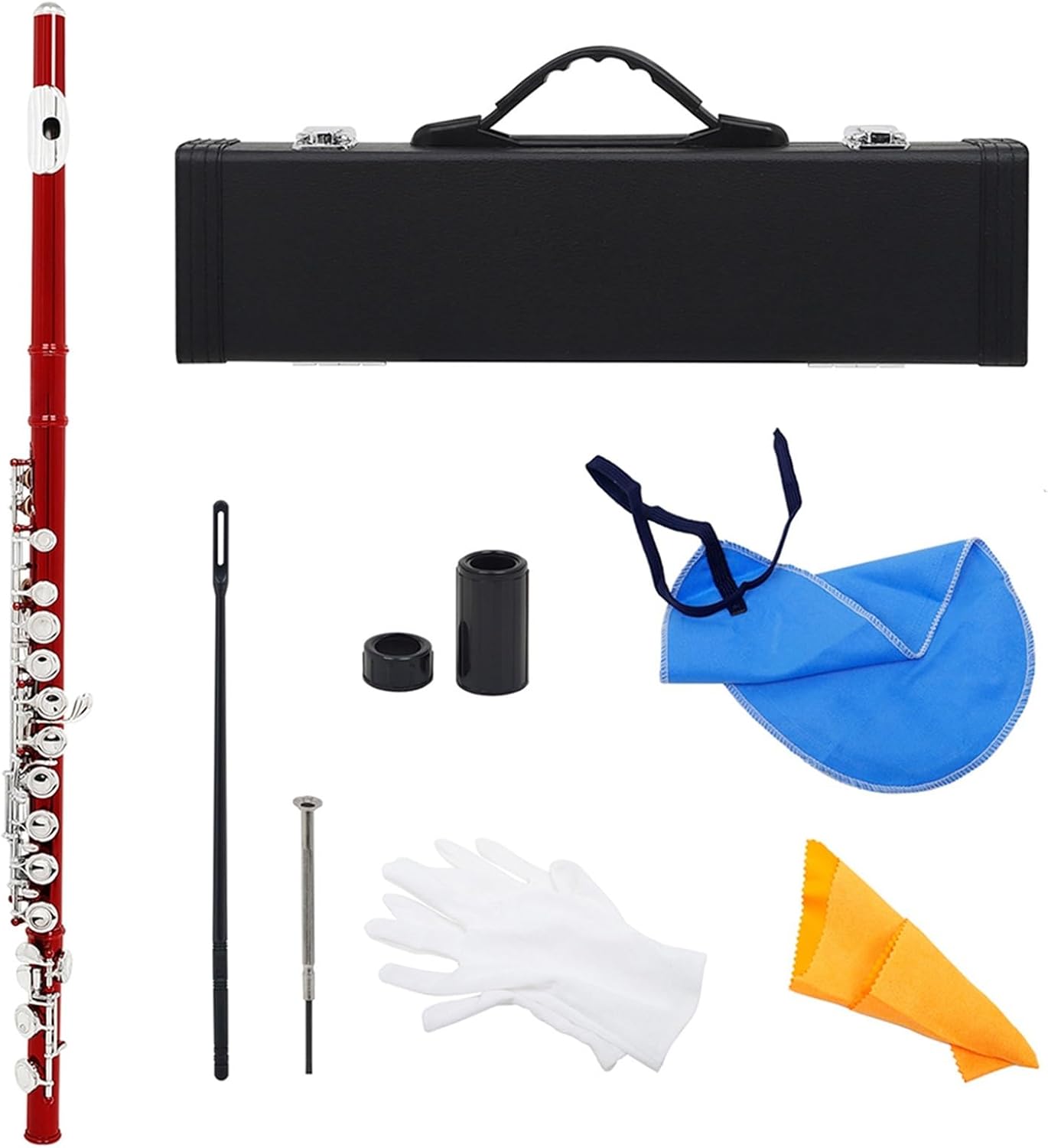 Flute 16-Hole Flute with E Key Woodwind Instrument C Tone Nickel-Plated Silver Key Flutes Musical Instruments