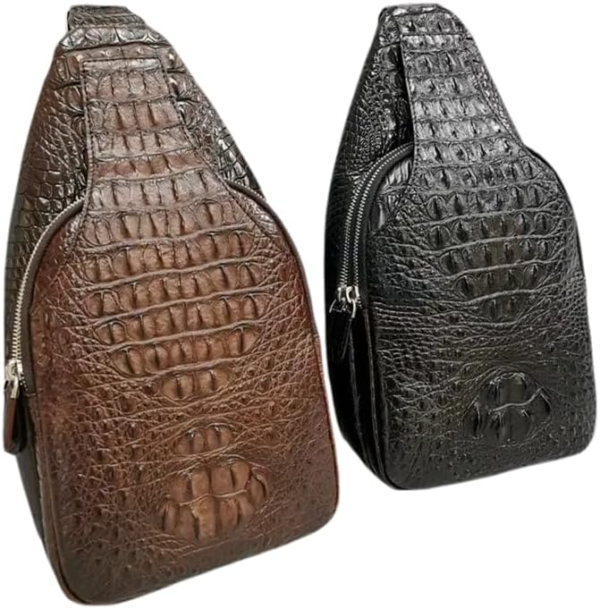 Fashion Genuine Alligator Leather Men's Small Chest Bag Exotic Real Crocodile Skin Male Crossbody Shouler Bag Travel Bag (black)