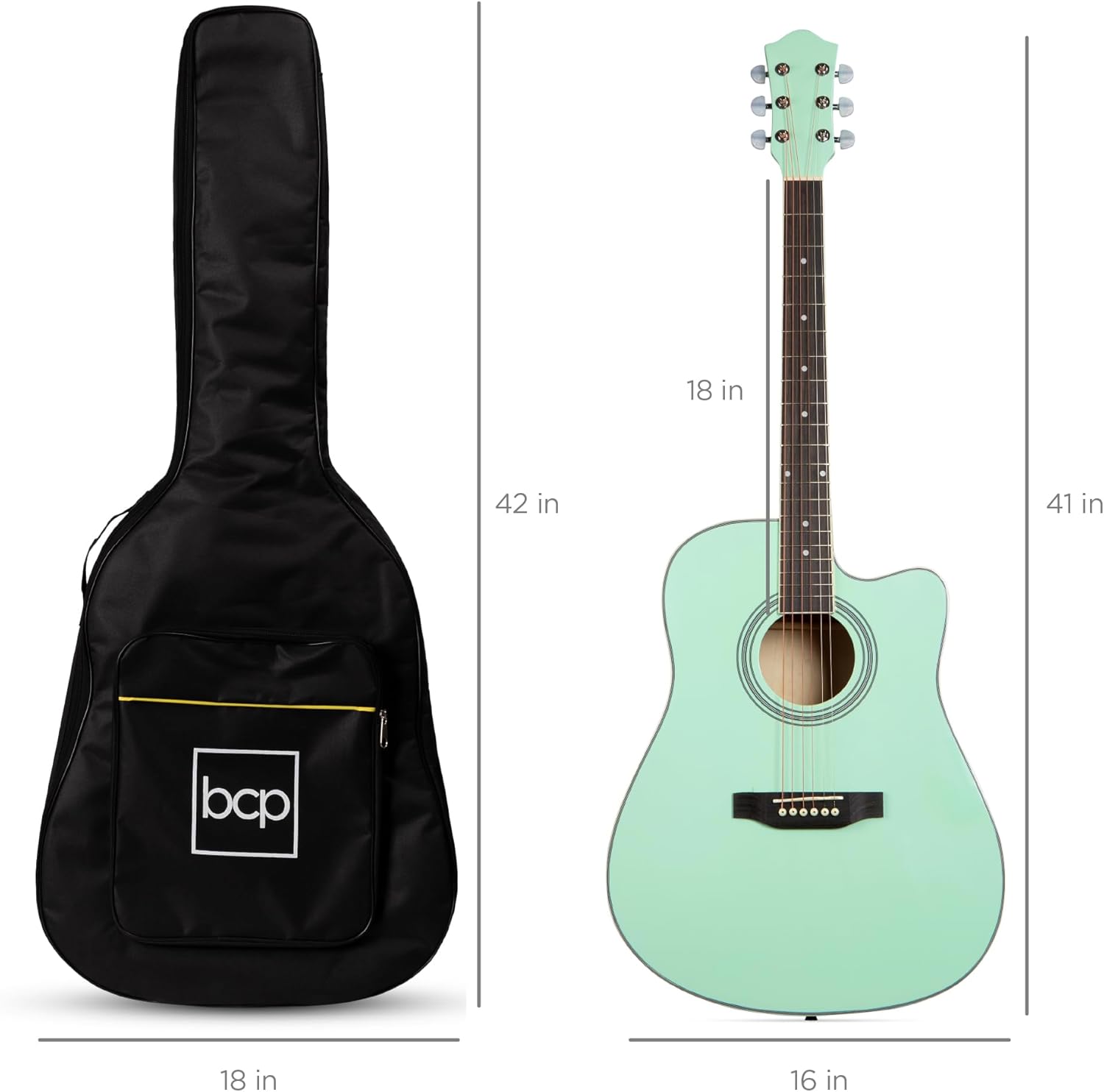 Best Choice Products 41in Beginner Acoustic Guitar Full Size All Wood Cutaway Guitar Starter Set w/Case, Strap, Capo, Strings, Picks - SoCal Green