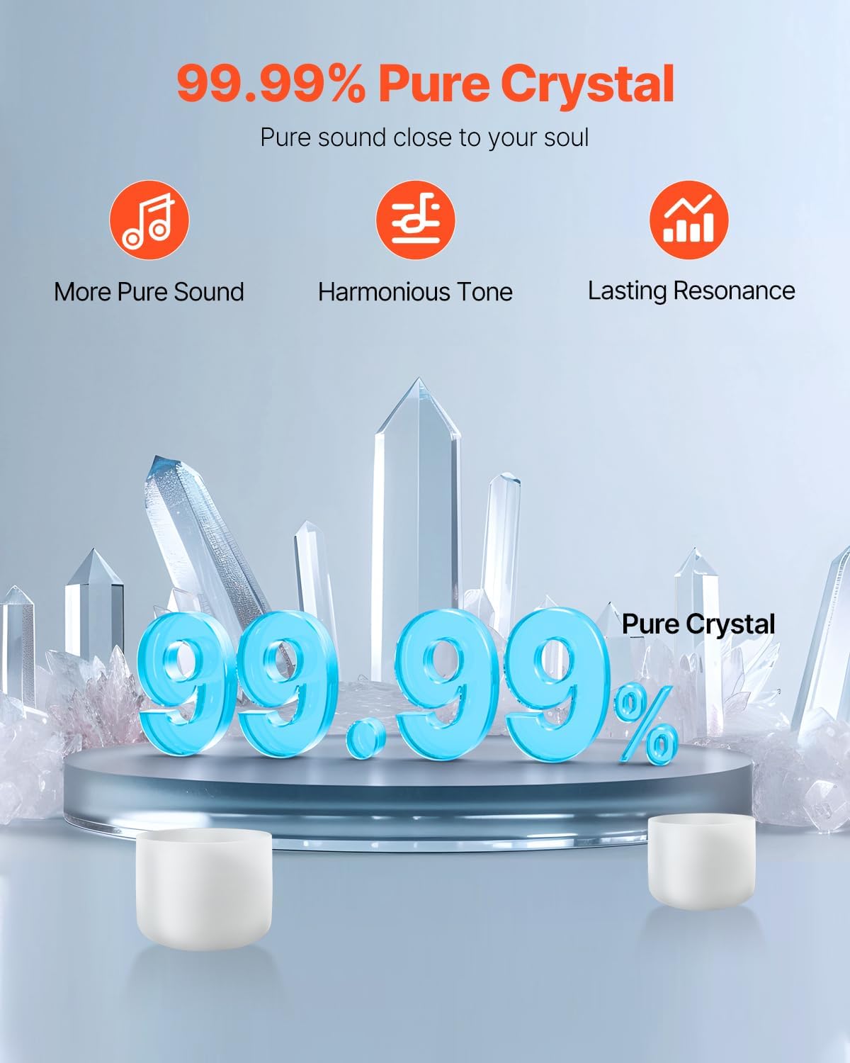 VEVOR 2PCS Crystal Singing Bowls, 8-inch and 10-inch A & F Note Singing Bowls, Frosted Quartz Singing Bowl with 10